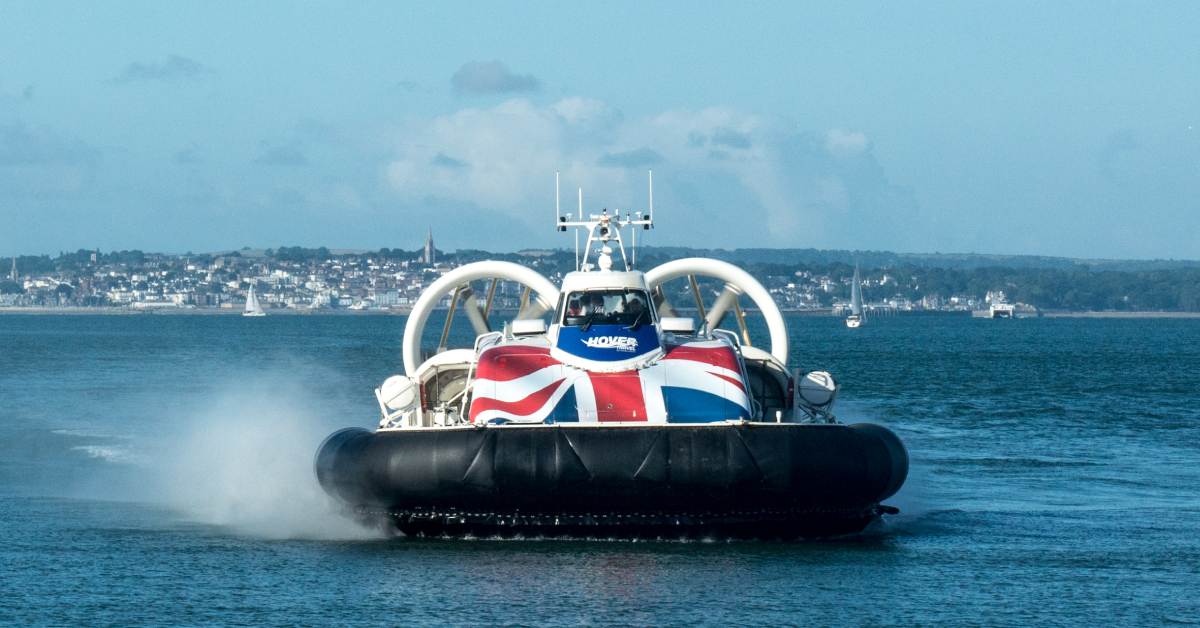 Photograph of a Hovertravel craft in flight
